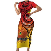 Papua New Guinea 50 Years Short Sleeve Bodycon Dress Motuan Motifs