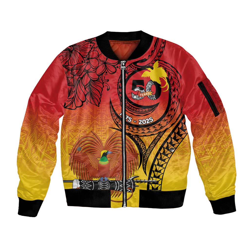 Papua New Guinea 50 Years Sleeve Zip Bomber Jacket Motuan Motifs