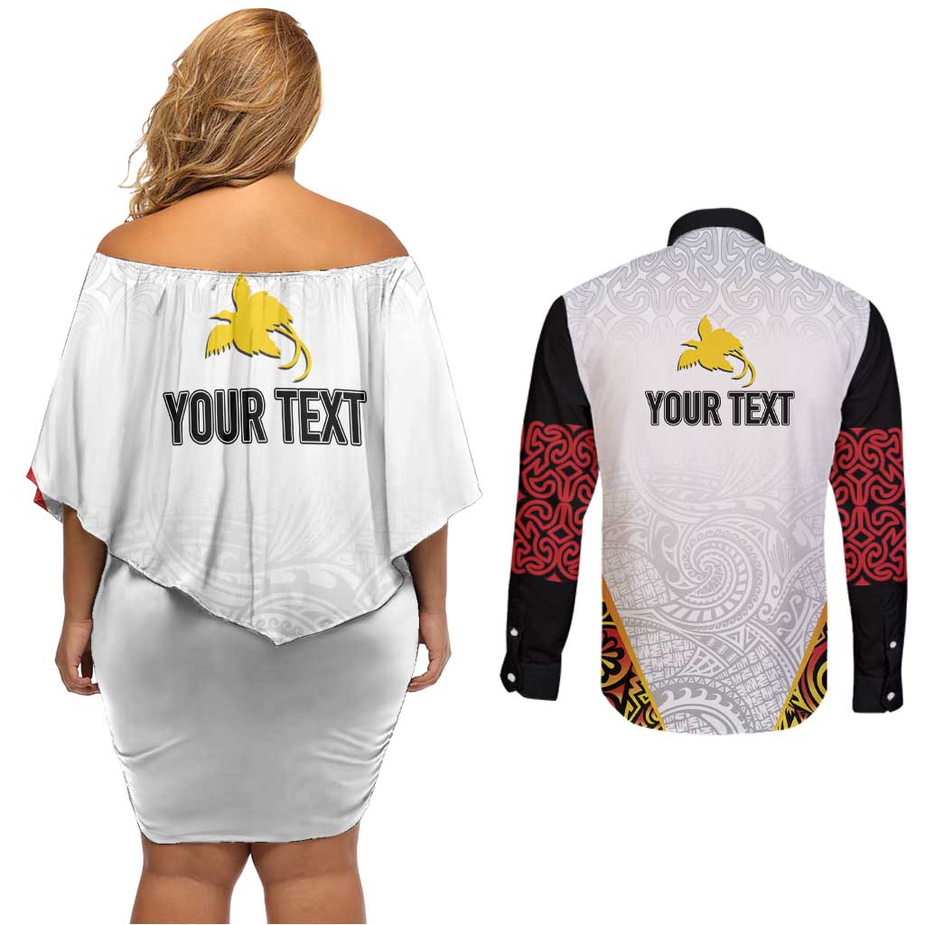 Personalized Papua New Guinea Couples Matching Off Shoulder Short Dress and Long Sleeve Button Shirt Hapi De bilong Indipendens PNG LT7 - Polynesian Pride