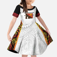 Personalized Papua New Guinea Family Matching Mermaid Dress and Hawaiian Shirt Hapi De bilong Indipendens PNG LT7 Daughter's Dress White - Polynesian Pride