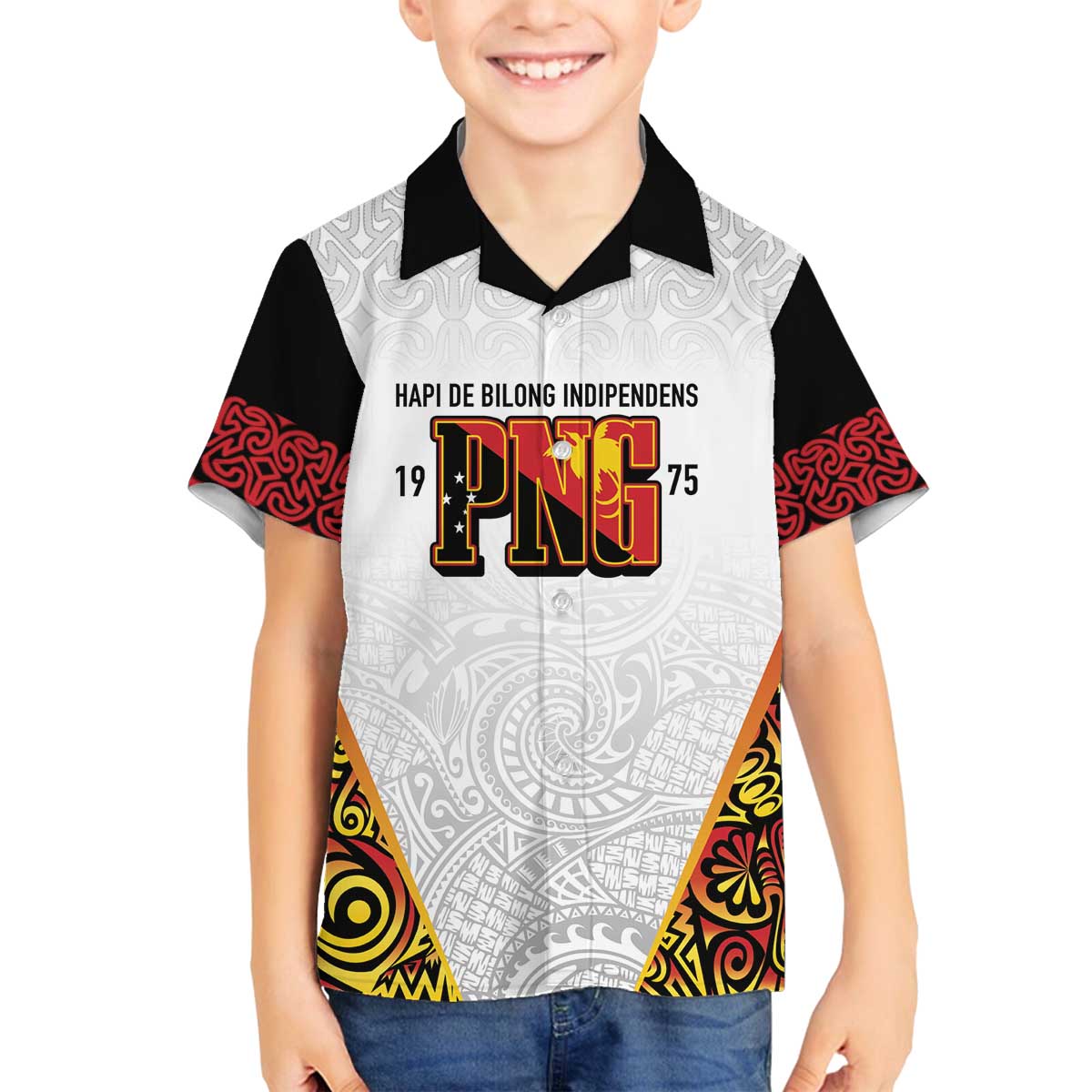 Personalized Papua New Guinea Family Matching Off The Shoulder Long Sleeve Dress and Hawaiian Shirt Hapi De bilong Indipendens PNG