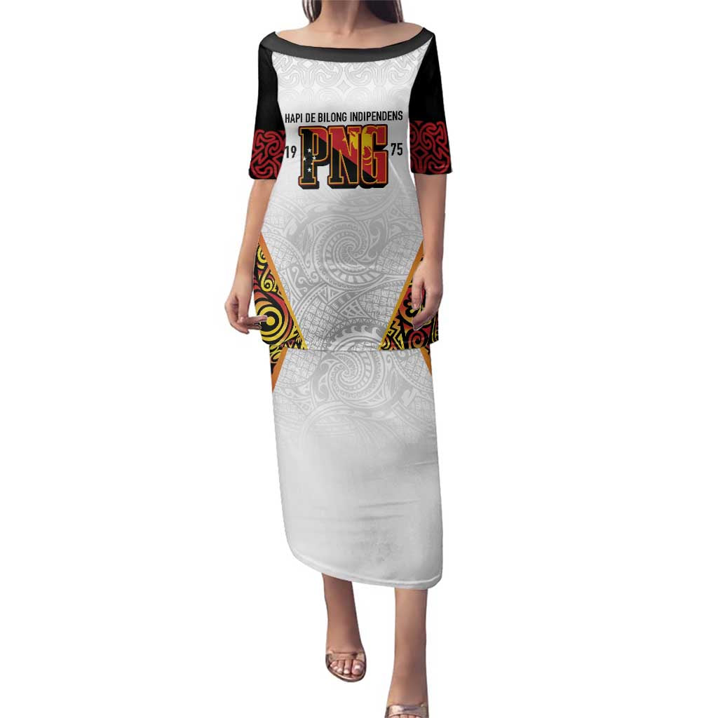 Personalized Papua New Guinea Family Matching Puletasi and Hawaiian Shirt Hapi De bilong Indipendens PNG LT7 Mom's Dress White - Polynesian Pride