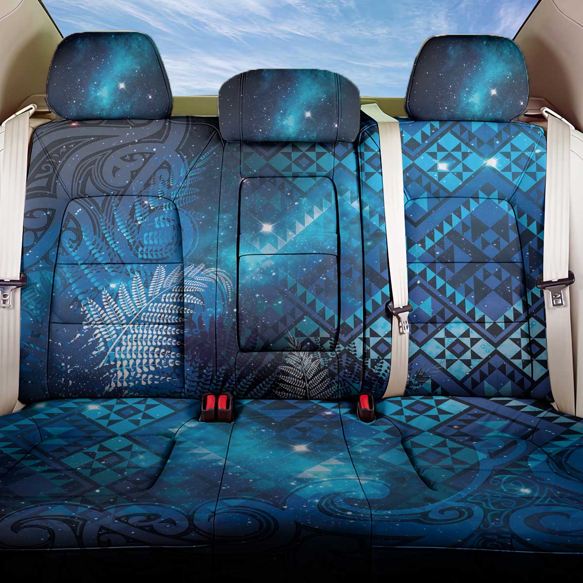 Aotearoa Taniko Matariki Back Car Seat Cover Cosmic Blue LT7 One Size Blue - Polynesian Pride