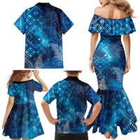 Aotearoa Taniko Matariki Family Matching Mermaid Dress and Hawaiian Shirt Cosmic Blue LT7 - Polynesian Pride