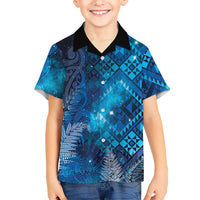 Aotearoa Taniko Matariki Family Matching Off The Shoulder Long Sleeve Dress and Hawaiian Shirt Cosmic Blue