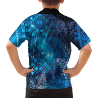 Aotearoa Taniko Matariki Family Matching Off Shoulder Maxi Dress and Hawaiian Shirt Cosmic Blue LT7 - Polynesian Pride