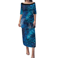 Aotearoa Taniko Matariki Family Matching Puletasi and Hawaiian Shirt Cosmic Blue LT7 Mom's Dress Blue - Polynesian Pride