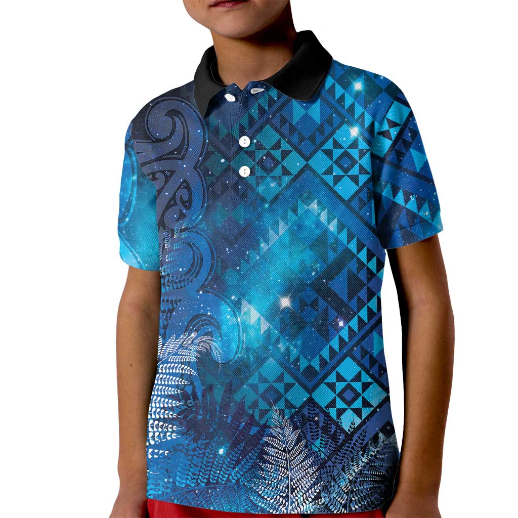Aotearoa Taniko Matariki Kid Polo Shirt Cosmic Blue