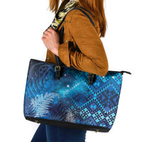 Aotearoa Taniko Matariki Leather Tote Bag Cosmic Blue