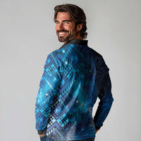 Aotearoa Taniko Matariki Long Sleeve Polo Shirt Cosmic Blue