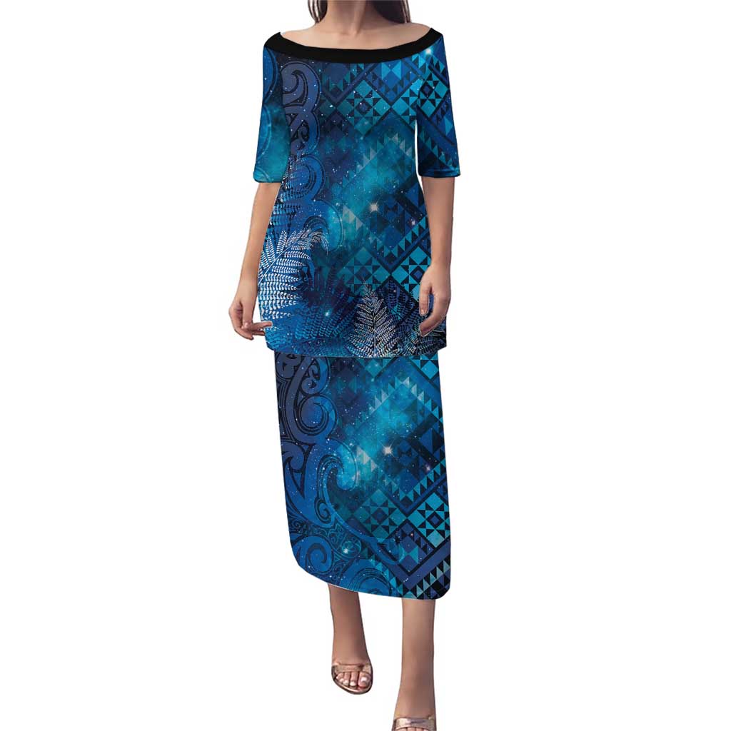 Aotearoa Taniko Matariki Puletasi Cosmic Blue LT7 Long Dress Blue - Polynesian Pride