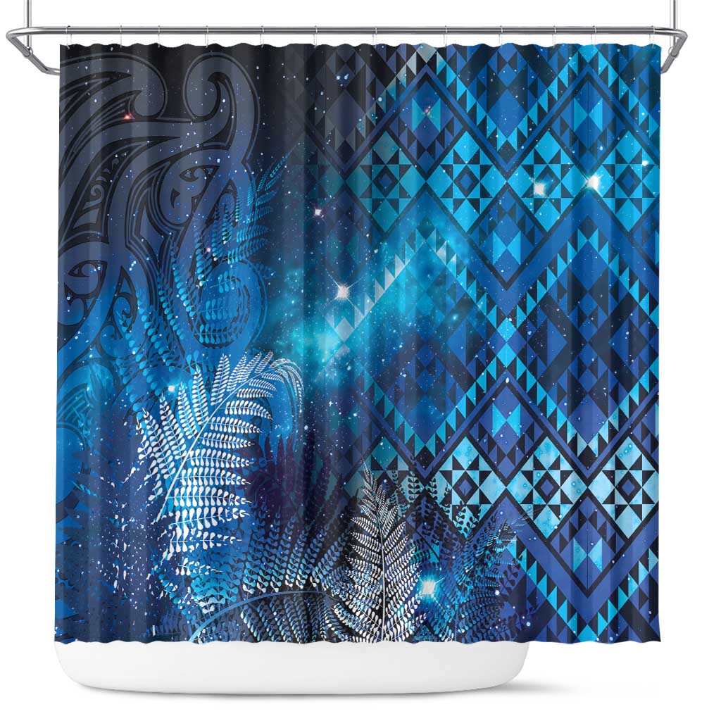 Aotearoa Taniko Matariki Shower Curtain Cosmic Blue LT7 Blue - Polynesian Pride