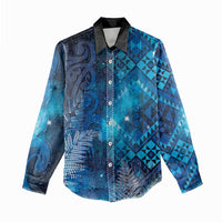 Aotearoa Taniko Matariki Women Casual Shirt Cosmic Blue