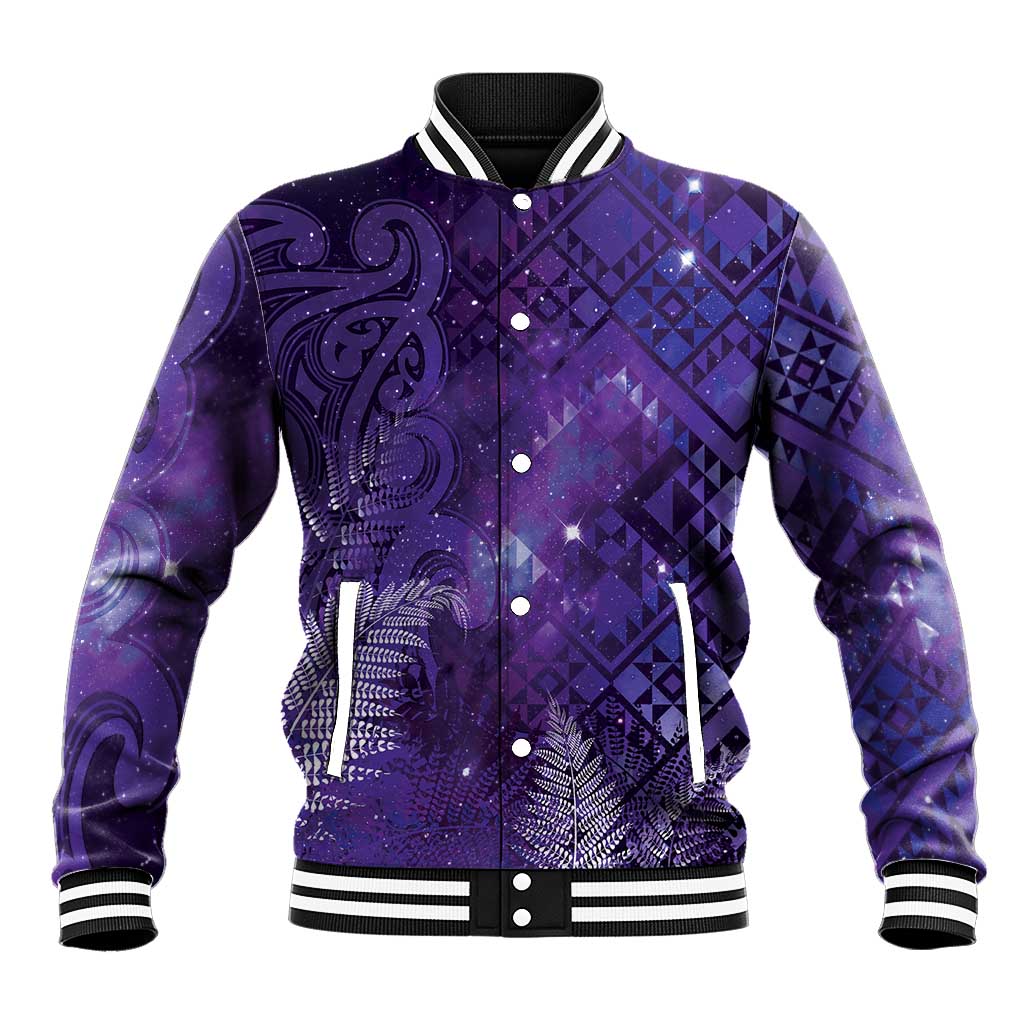 Aotearoa Taniko Matariki Baseball Jacket Cosmic Violet LT7 Unisex Purple - Polynesian Pride