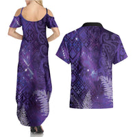 Aotearoa Taniko Matariki Couples Matching Summer Maxi Dress and Hawaiian Shirt Cosmic Violet LT7 - Polynesian Pride