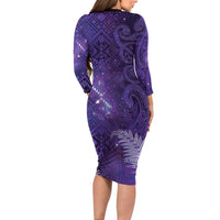 Aotearoa Taniko Matariki Family Matching Long Sleeve Bodycon Dress and Hawaiian Shirt Cosmic Violet