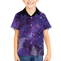 Aotearoa Taniko Matariki Family Matching Off The Shoulder Long Sleeve Dress and Hawaiian Shirt Cosmic Violet