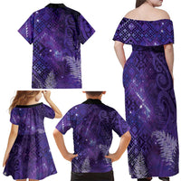 Aotearoa Taniko Matariki Family Matching Off Shoulder Maxi Dress and Hawaiian Shirt Cosmic Violet LT7 - Polynesian Pride