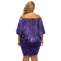 Aotearoa Taniko Matariki Family Matching Off Shoulder Short Dress and Hawaiian Shirt Cosmic Violet LT7 - Polynesian Pride