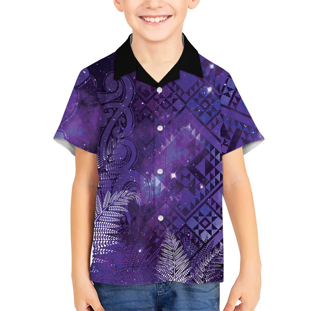 Aotearoa Taniko Matariki Family Matching Summer Maxi Dress and Hawaiian Shirt Cosmic Violet LT7 Son's Shirt Purple - Polynesian Pride
