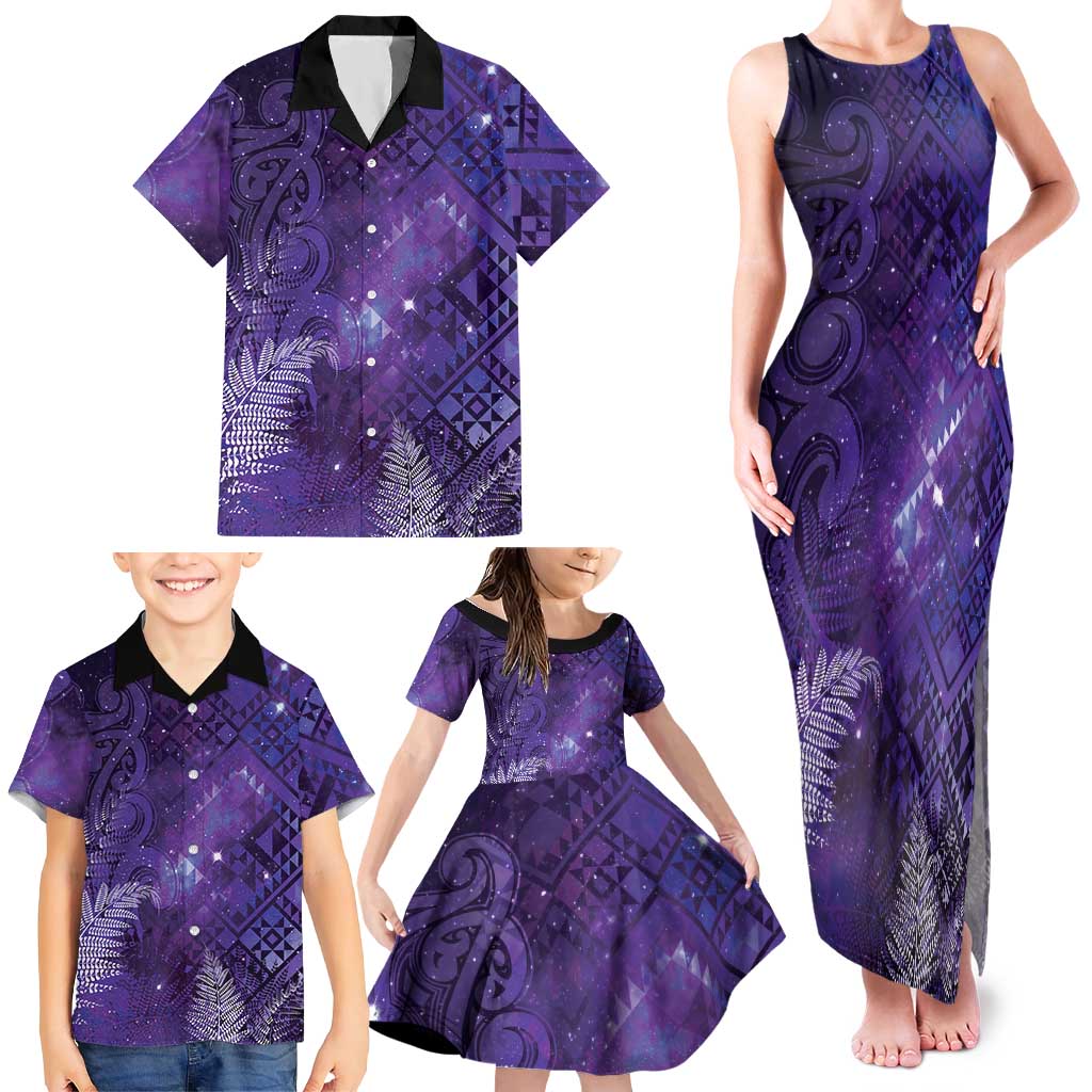 Aotearoa Taniko Matariki Family Matching Tank Maxi Dress and Hawaiian Shirt Cosmic Violet LT7 - Polynesian Pride