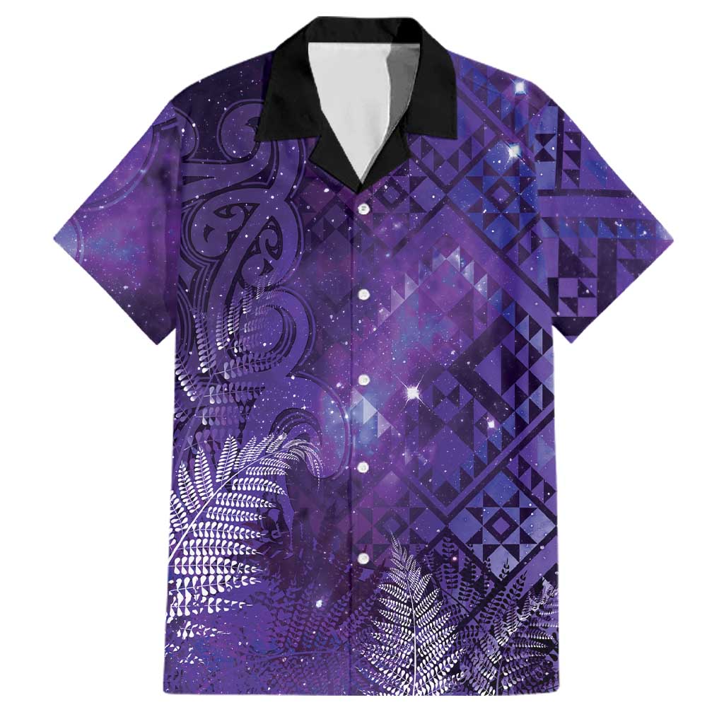 Aotearoa Taniko Matariki Family Matching Tank Maxi Dress and Hawaiian Shirt Cosmic Violet LT7 Dad's Shirt - Short Sleeve Purple - Polynesian Pride