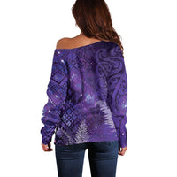 Aotearoa Taniko Matariki Off Shoulder Sweater Cosmic Violet