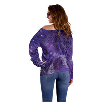 Aotearoa Taniko Matariki Off Shoulder Sweater Cosmic Violet