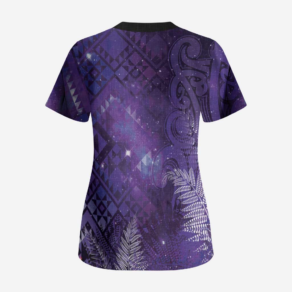 Aotearoa Taniko Matariki Scrub Top Cosmic Violet