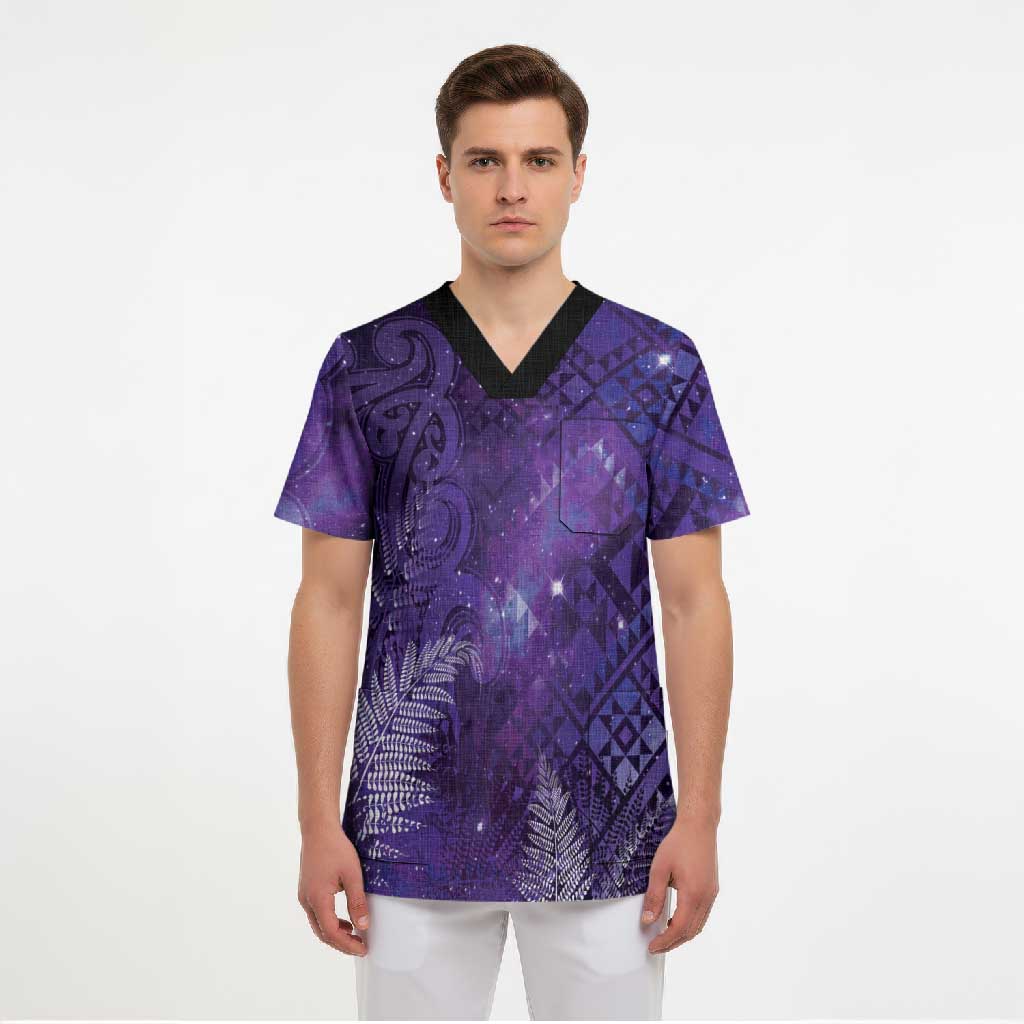 Aotearoa Taniko Matariki Scrub Top Cosmic Violet