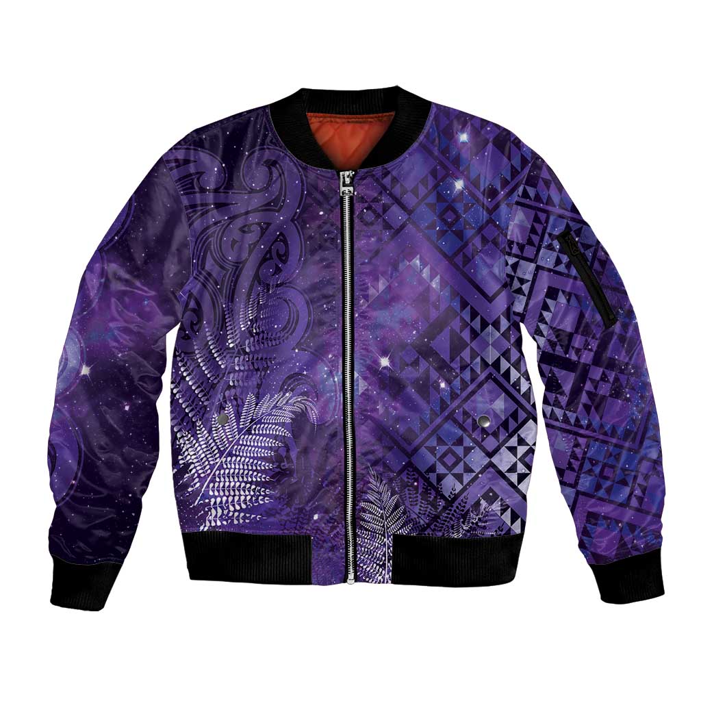 Aotearoa Taniko Matariki Sleeve Zip Bomber Jacket Cosmic Violet