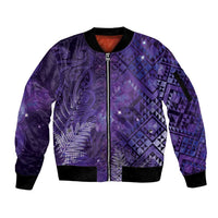 Aotearoa Taniko Matariki Sleeve Zip Bomber Jacket Cosmic Violet