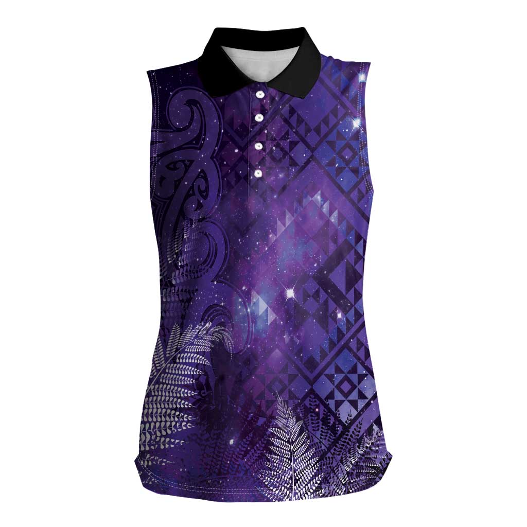 Aotearoa Taniko Matariki Women Sleeveless Polo Shirt Cosmic Violet
