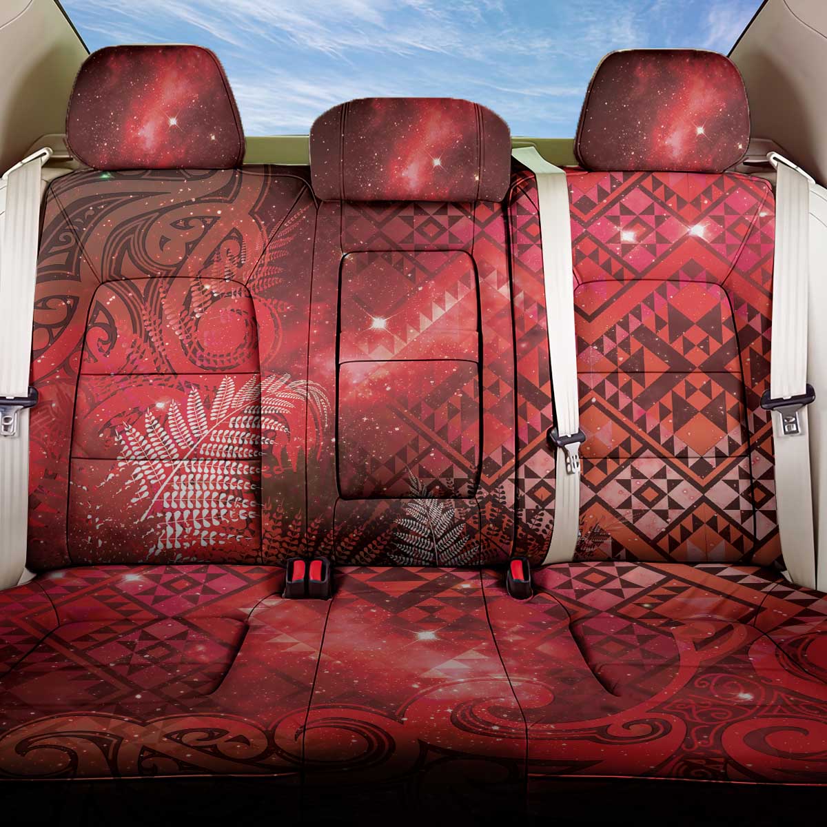 Aotearoa Taniko Matariki Back Car Seat Cover Cosmic Red LT7 One Size Red - Polynesian Pride