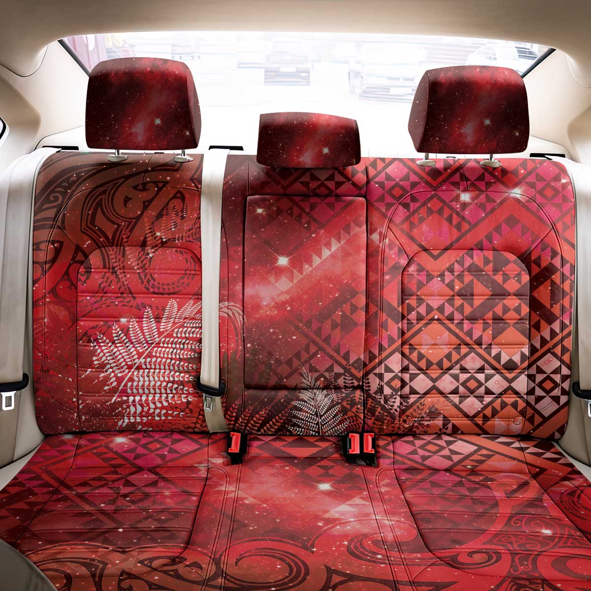 Aotearoa Taniko Matariki Back Car Seat Cover Cosmic Red LT7 - Polynesian Pride