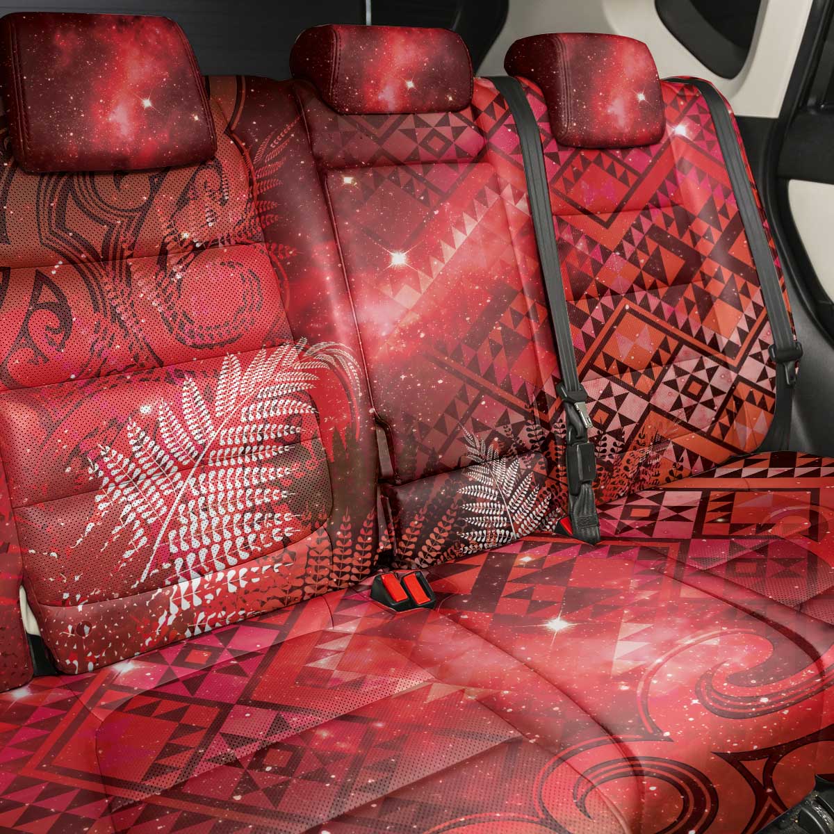 Aotearoa Taniko Matariki Back Car Seat Cover Cosmic Red LT7 - Polynesian Pride
