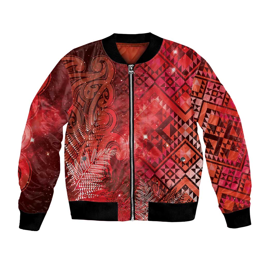 Aotearoa Taniko Matariki Bomber Jacket Cosmic Red