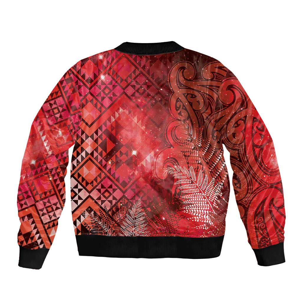 Aotearoa Taniko Matariki Bomber Jacket Cosmic Red