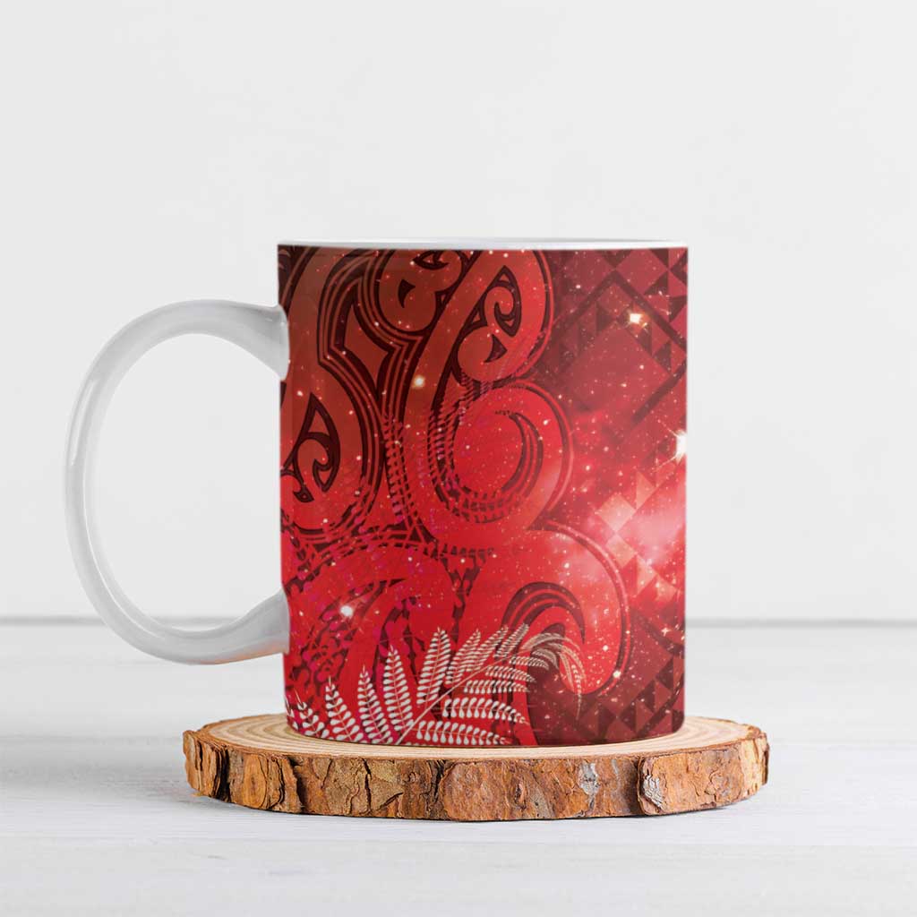 Aotearoa Taniko Matariki Ceramic Mug Cosmic Red LT7 Red - Polynesian Pride