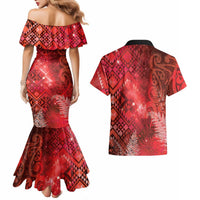 Aotearoa Taniko Matariki Couples Matching Mermaid Dress and Hawaiian Shirt Cosmic Red LT7 - Polynesian Pride