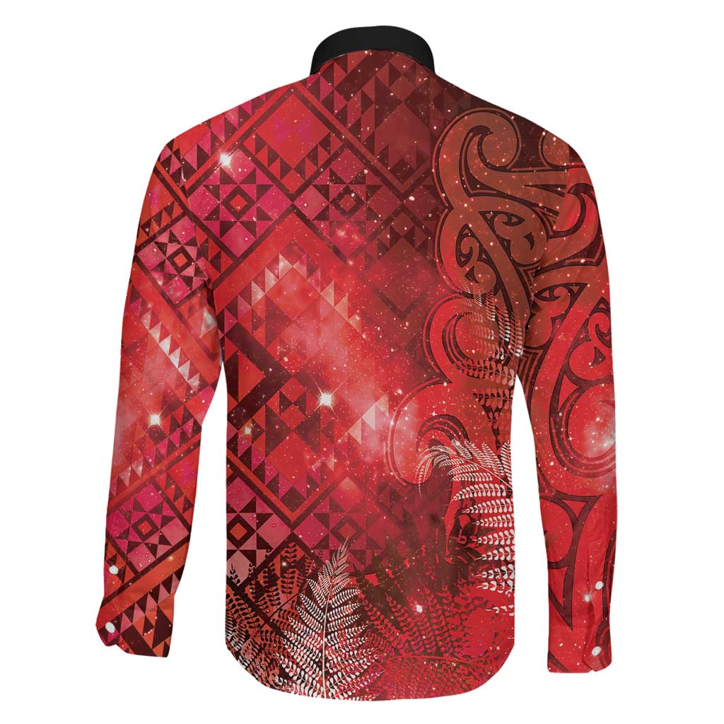 Aotearoa Taniko Matariki Family Matching Long Sleeve Bodycon Dress and Hawaiian Shirt Cosmic Red