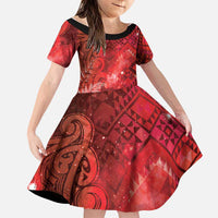 Aotearoa Taniko Matariki Family Matching Mermaid Dress and Hawaiian Shirt Cosmic Red