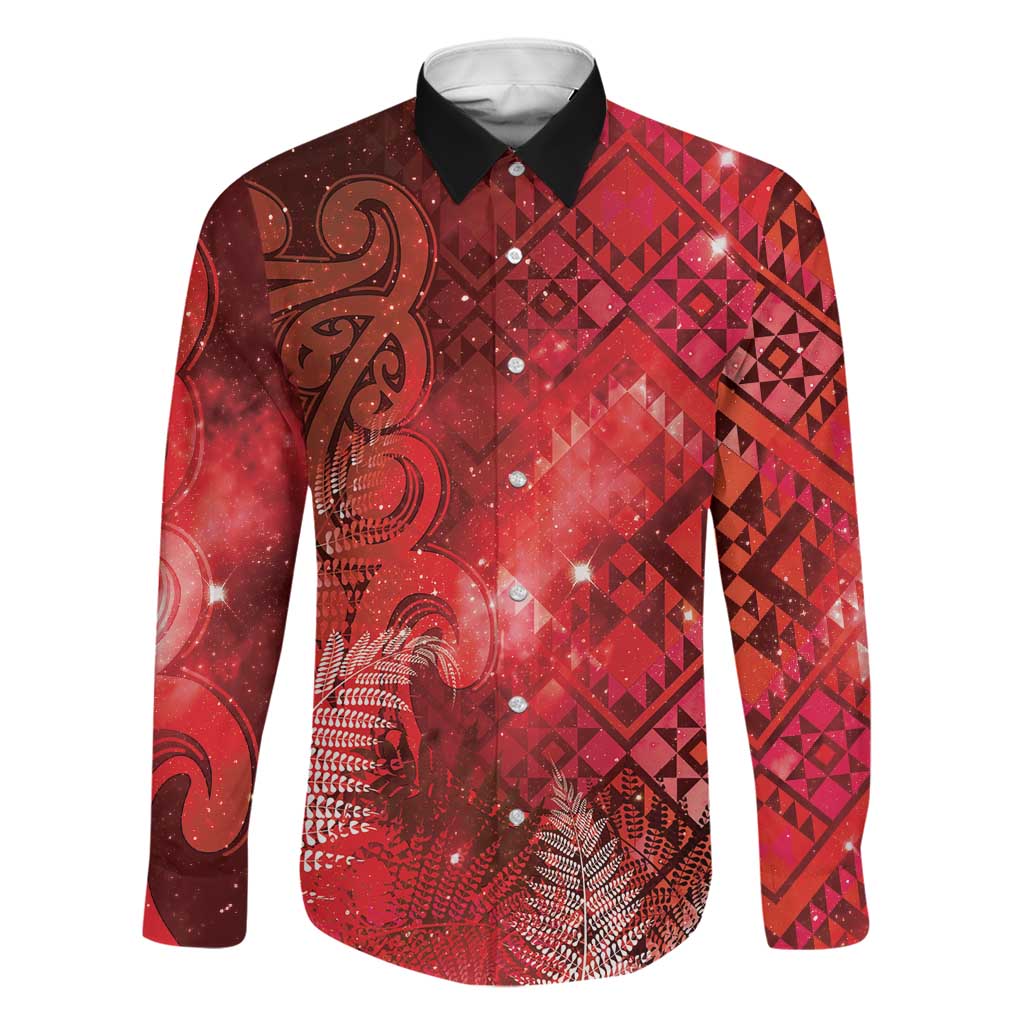 Aotearoa Taniko Matariki Family Matching Off The Shoulder Long Sleeve Dress and Hawaiian Shirt Cosmic Red