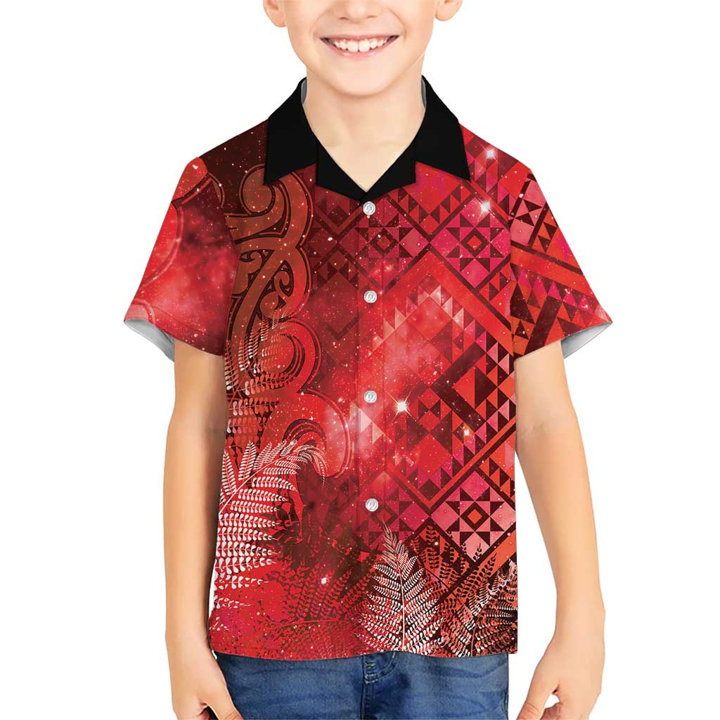 Aotearoa Taniko Matariki Family Matching Off Shoulder Maxi Dress and Hawaiian Shirt Cosmic Red
