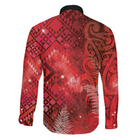 Aotearoa Taniko Matariki Family Matching Off Shoulder Short Dress and Hawaiian Shirt Cosmic Red LT7 - Polynesian Pride
