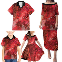 Aotearoa Taniko Matariki Family Matching Puletasi and Hawaiian Shirt Cosmic Red LT7 - Polynesian Pride