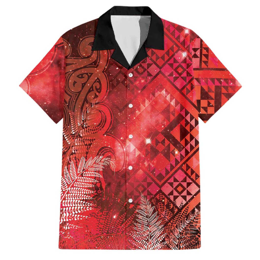 Aotearoa Taniko Matariki Family Matching Puletasi and Hawaiian Shirt Cosmic Red LT7 Dad's Shirt - Short Sleeve Red - Polynesian Pride