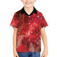 Aotearoa Taniko Matariki Family Matching Puletasi and Hawaiian Shirt Cosmic Red LT7 Son's Shirt Red - Polynesian Pride