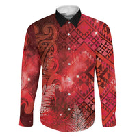 Aotearoa Taniko Matariki Family Matching Summer Maxi Dress and Hawaiian Shirt Cosmic Red LT7 Dad's Shirt - Long Sleeve Red - Polynesian Pride