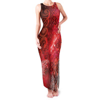 Aotearoa Taniko Matariki Family Matching Tank Maxi Dress and Hawaiian Shirt Cosmic Red LT7 Mom's Dress Red - Polynesian Pride